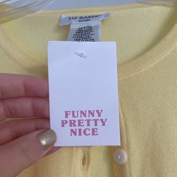 1 white petite L INC brand sweater and 1 yellow petite M Liz Baker Sweater - Picture 8 of 9